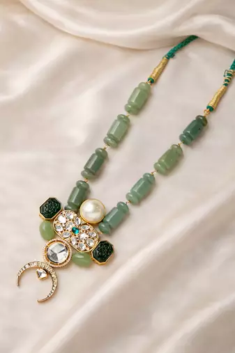 Gold plated green kundan necklace