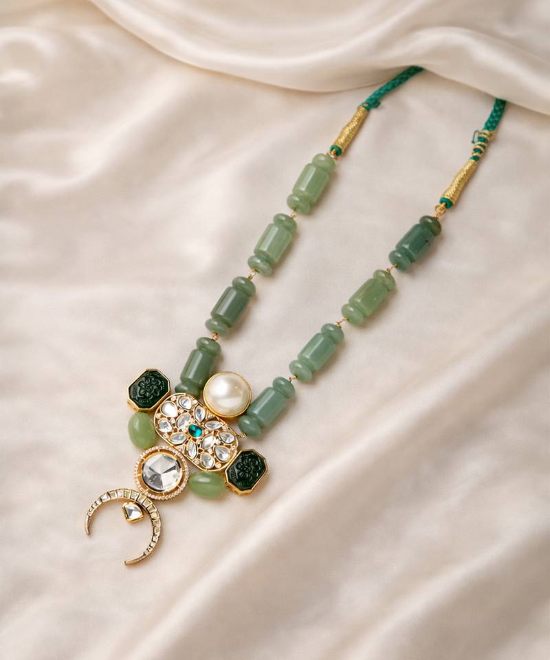 Gold plated green kundan necklace