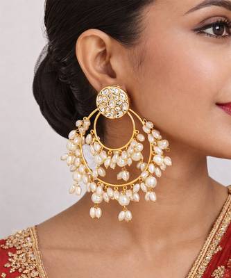 Gold plated white beaded earrings 1