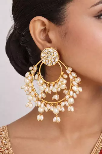 Gold plated white beaded earrings