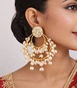 Gold plated white beaded earrings