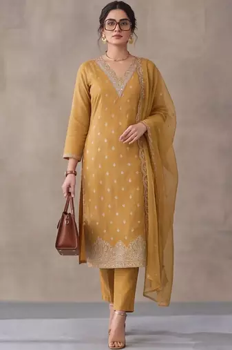 women ethnic motifs embroidered regular thread work kurta trousers & with dupatta