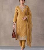 women ethnic motifs embroidered regular thread work kurta trousers & with dupatta