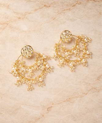 Gold plated white beaded earrings 2