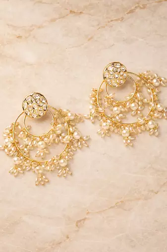 Gold plated white beaded earrings