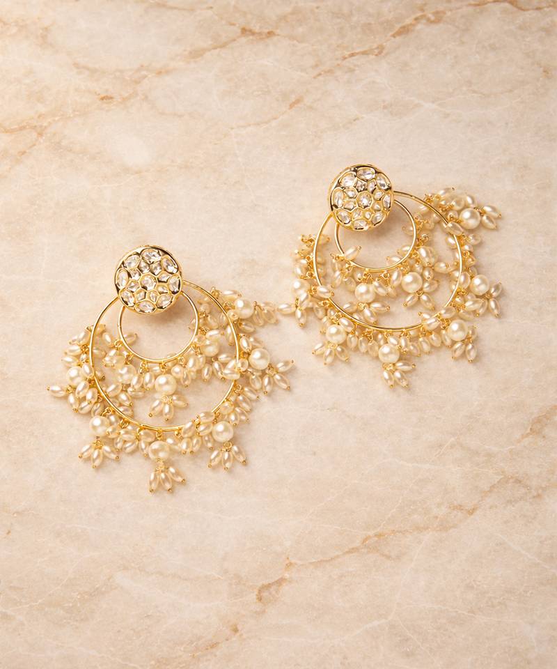 Gold plated white beaded earrings