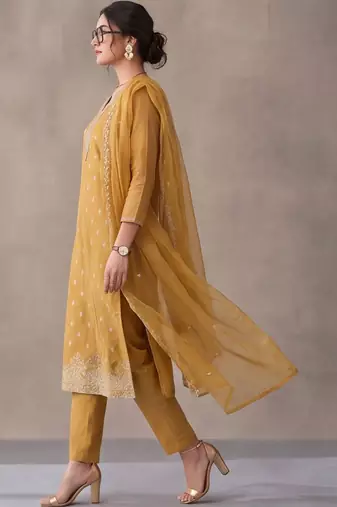 women ethnic motifs embroidered regular thread work kurta trousers & with dupatta