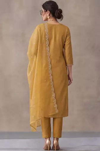 women ethnic motifs embroidered regular thread work kurta trousers & with dupatta