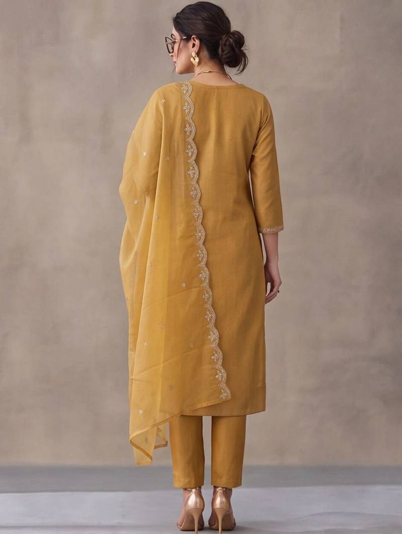 women ethnic motifs embroidered regular thread work kurta trousers & with dupatta