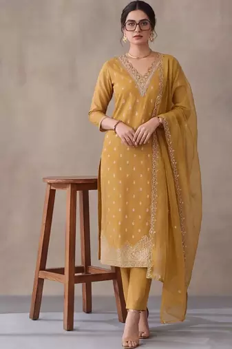 women ethnic motifs embroidered regular thread work kurta trousers & with dupatta