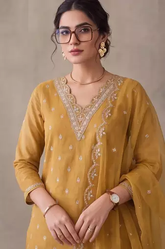 women ethnic motifs embroidered regular thread work kurta trousers & with dupatta