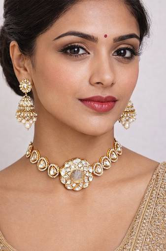 Gold plated polki necklace