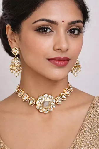 Gold plated polki necklace