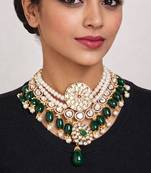 Gold plated green kundan choker necklace