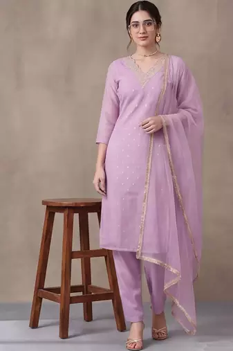 women ethnic motifs printed regular kurta with trousers & with dupatta