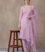 women ethnic motifs printed regular kurta with trousers & with dupatta