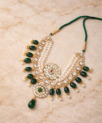 Gold plated green kundan choker necklace 2