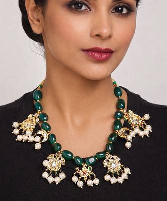 Gold plated green kundan necklace 1