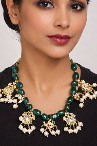Gold plated green kundan necklace