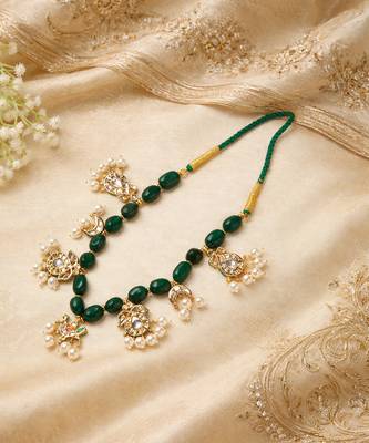 Gold plated green kundan necklace 2
