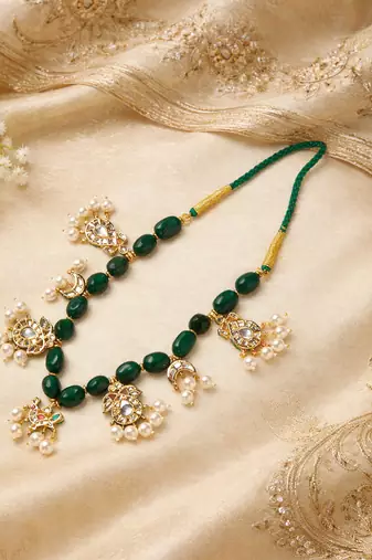 Gold plated green kundan necklace