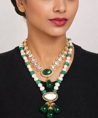 Gold plated green kundan necklace 1