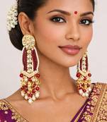 Gold plated red kundan earrings