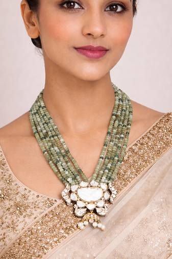 Gold plated green kundan necklace