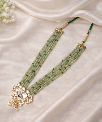 Gold plated green kundan necklace 2