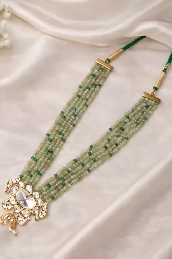 Gold plated green kundan necklace