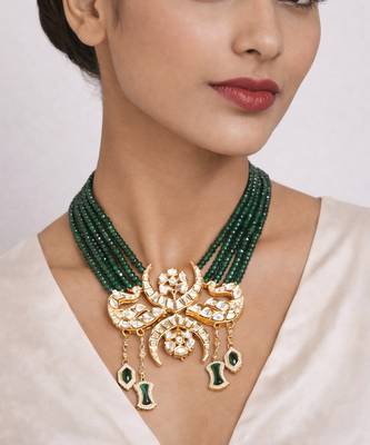 Gold plated green kundan necklace 1