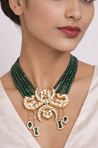 Gold plated green kundan necklace