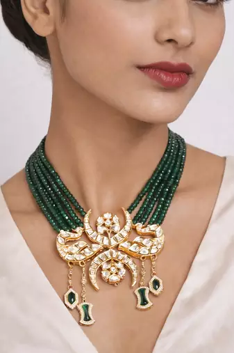 Gold plated green kundan necklace