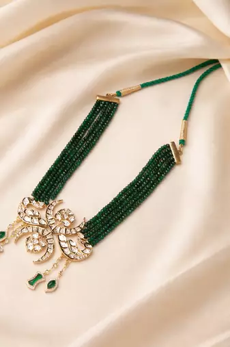 Gold plated green kundan necklace