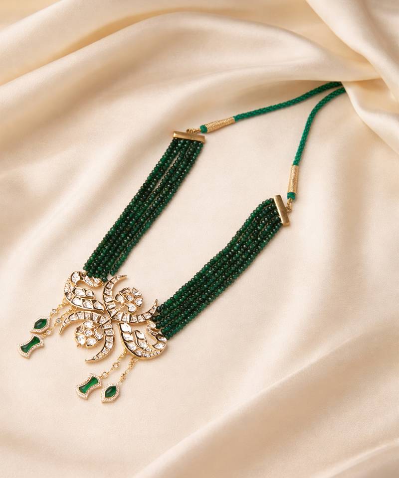Gold plated green kundan necklace