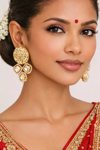 Gold plated gold kundan earrings