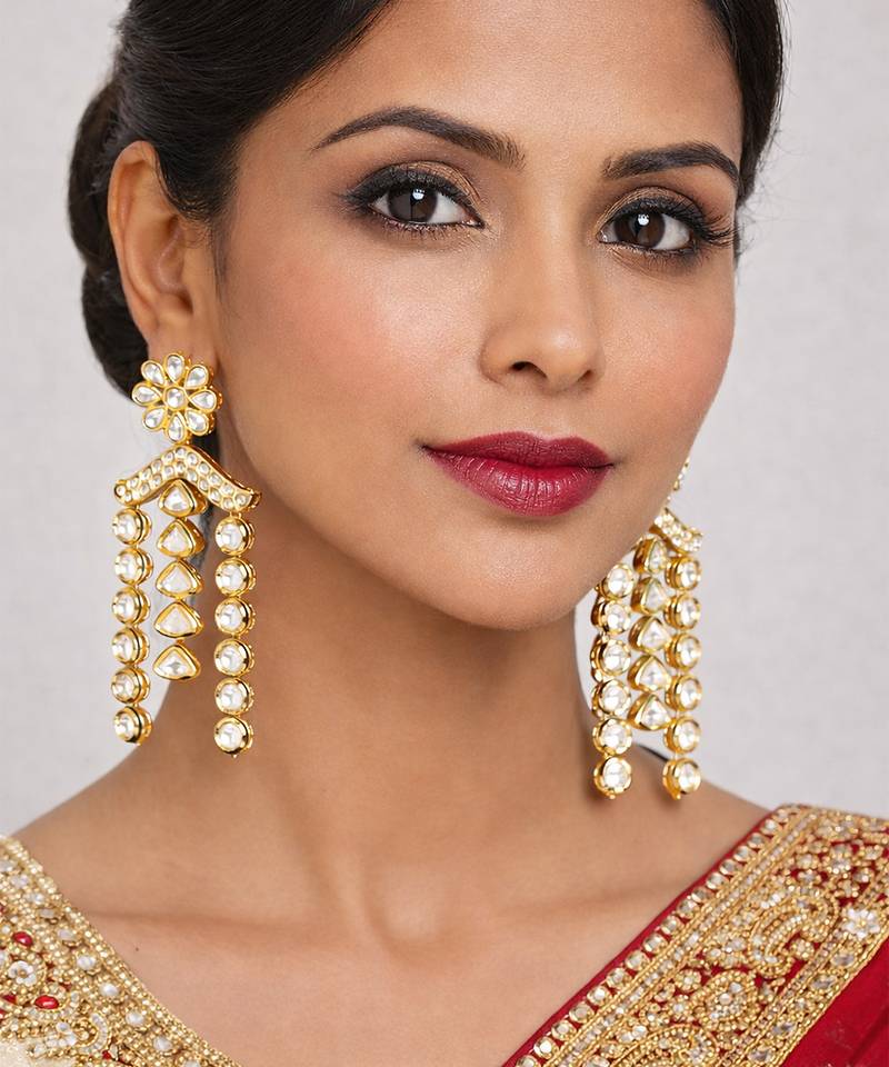 Gold plated gold kundan earrings