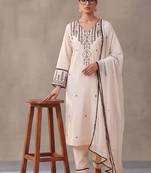 women ethnic motifs embroidered work cotton kurta & trousers with dupatta