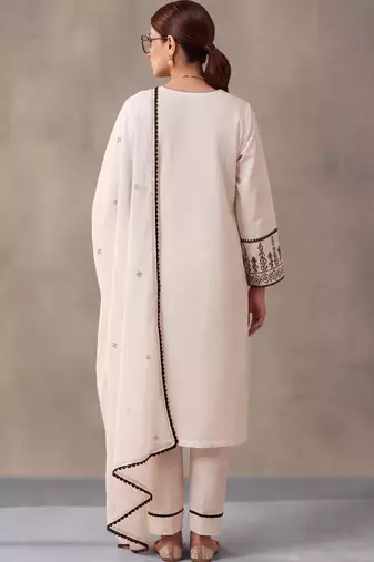 women ethnic motifs embroidered work cotton kurta & trousers with dupatta