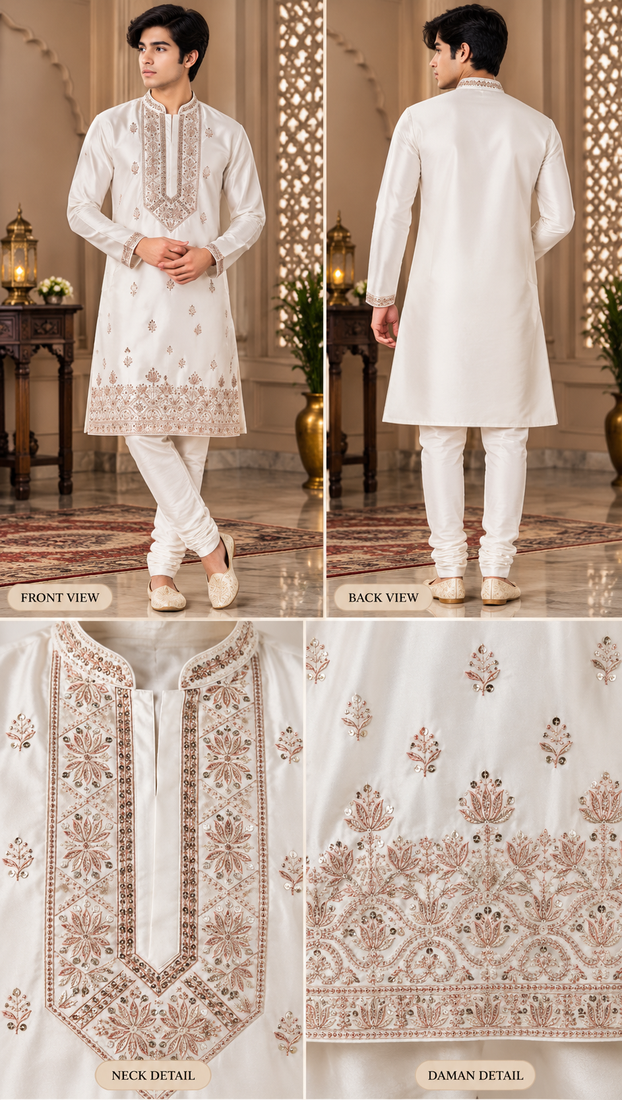 Elegant ivory embroidered kurta set for men