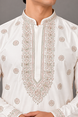 Royal ivory kurta set with all-over motifs 3