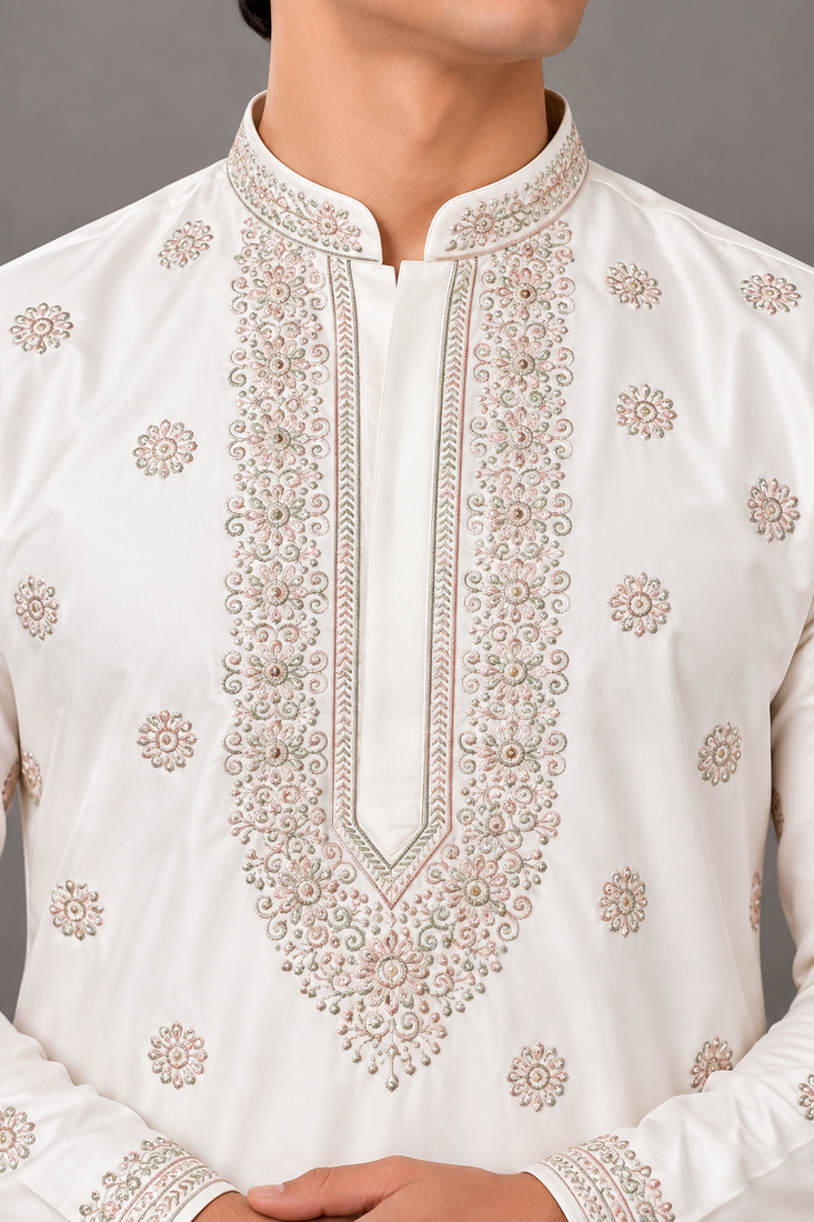 Royal ivory kurta set with all-over motifs