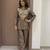 Brown silk blend readymade 2 piece set with embroidery & beads work