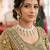 Pink pista set with earrings & maang tikka kundan & agate stone lekar gold plating