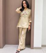 Off silk blend readymade 2 piece set with embroidery & beads work