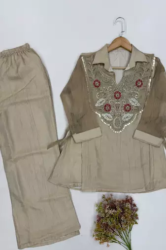 Off silk blend readymade 2 piece set with embroidery & beads work