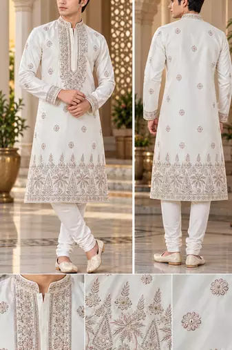 Royal ivory kurta set with all-over motifs