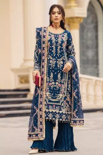 Navy georgette readymade suit with embroidery & sequence work