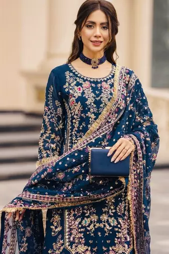 Navy georgette readymade suit with embroidery & sequence work