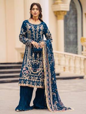 Navy georgette readymade suit with embroidery & sequence work 3